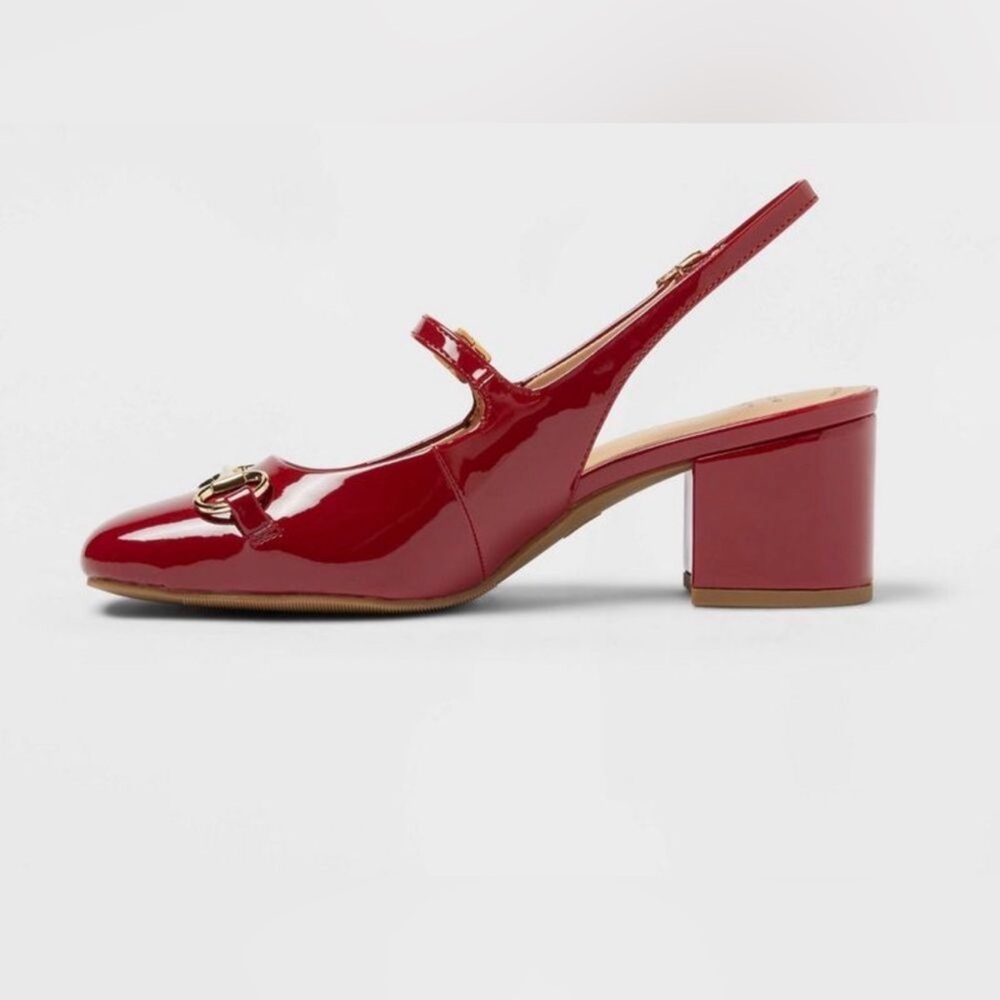 a-new day - Women’s Red Lucky Heals Square with Gold Buckle, Memory Foam - Picture 5 of 5